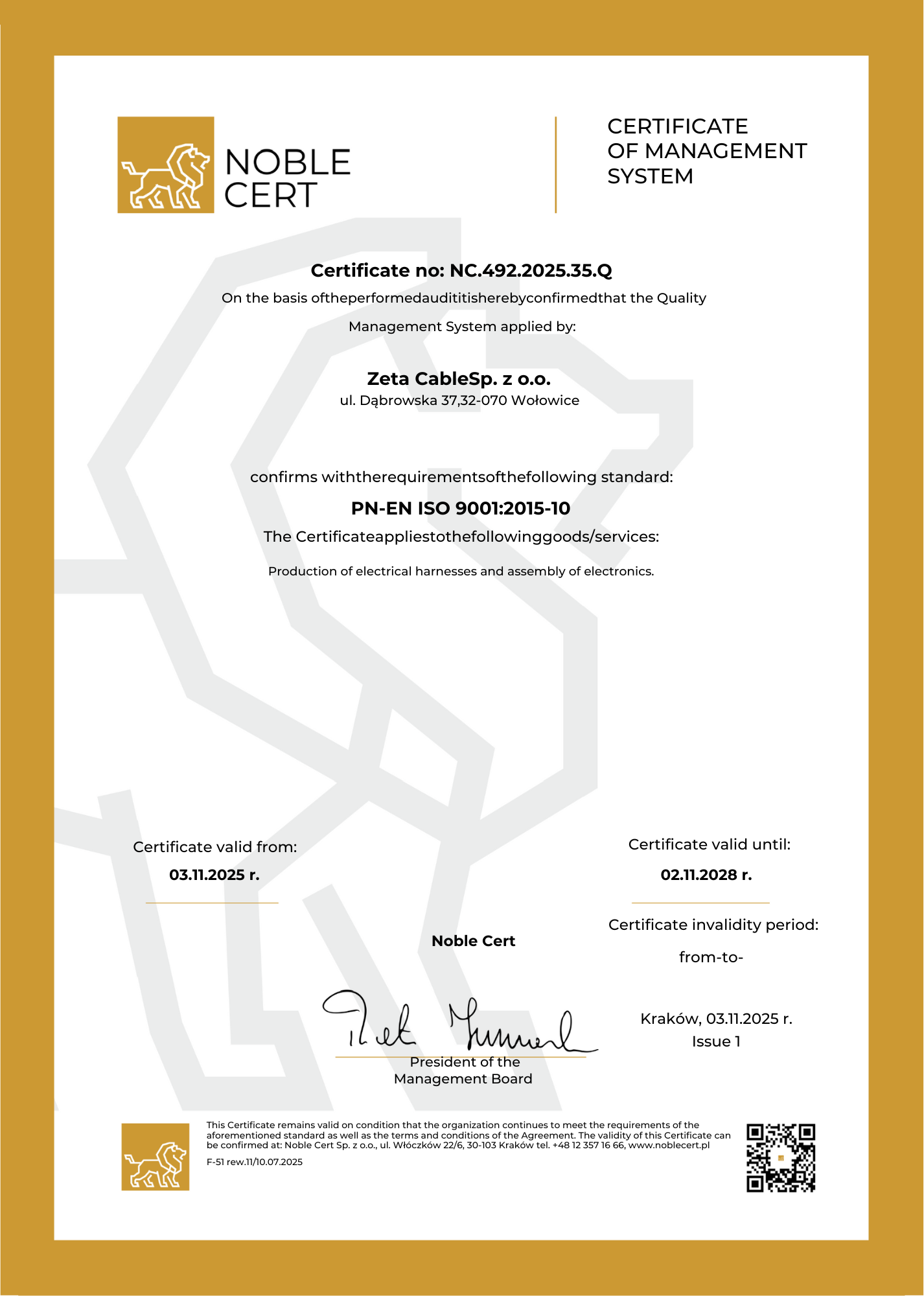 Certyfikat systemu zarządzania jakością PN-EN ISO 9001_ENG